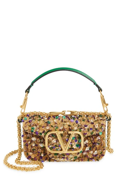 Shop Valentino Small Locò Embellished Silk Shoulder Bag In Nbf Multicolor Oro/ Gea Green