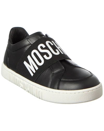 Shop Moschino Logo Leather Sneaker In Black