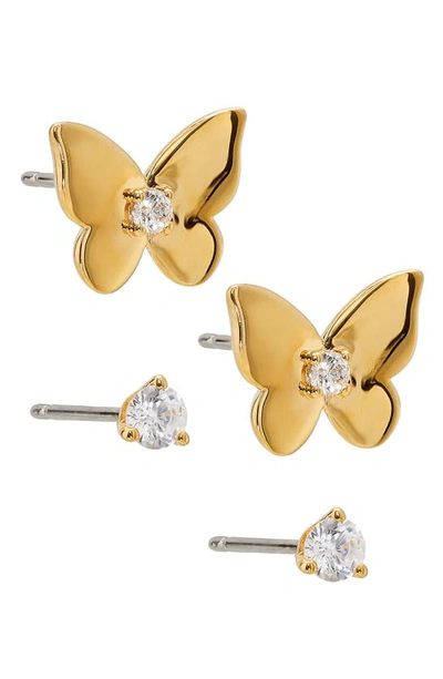 Shop Ajoa Danya Set Of 2 Round & Butterfly Stud Earrings In Gold