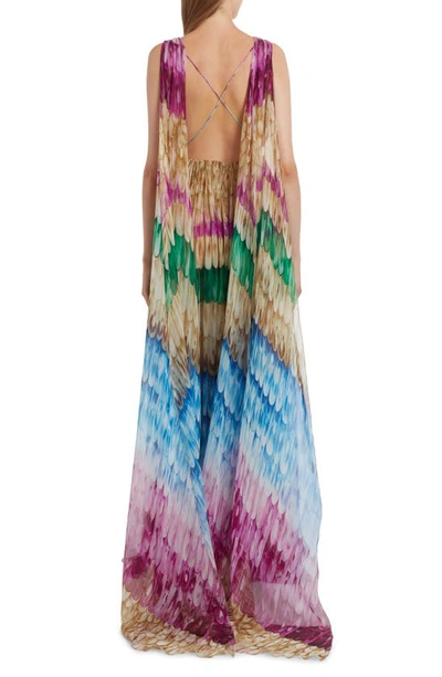 Shop Valentino Golden Wings Silk Chiffon Gown In Purple Multi