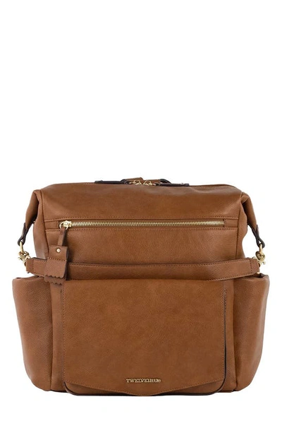 Shop Twelvelittle Peekaboo Faux Leather Convertible Diaper Backpack In Toffee