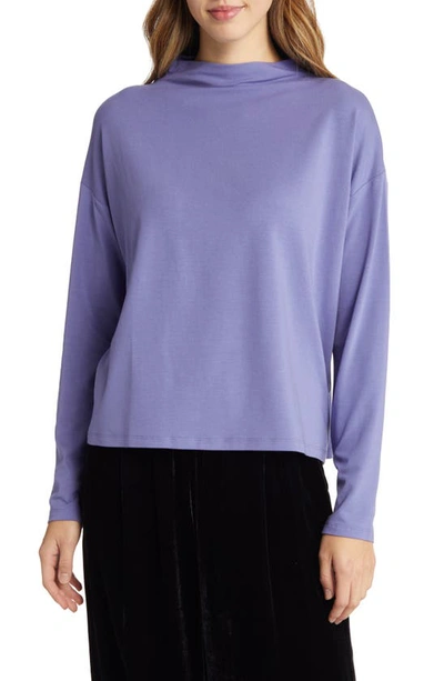 Shop Eileen Fisher Funnel Neck Long Sleeve Boxy Top In Viola