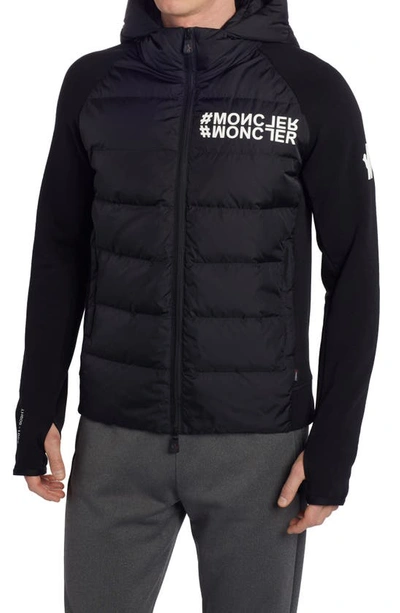 Shop Moncler Quilted Down & Wool Blend Knit Cardigan In Black