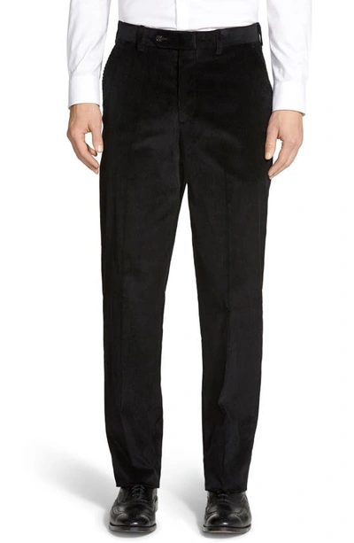 Shop Berle Luxury Italian Corduroy Flat Front Pants In Black