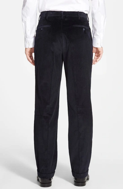 Shop Berle Italian 8-wale Luxury Corduroy Pleated Trousers In Navy