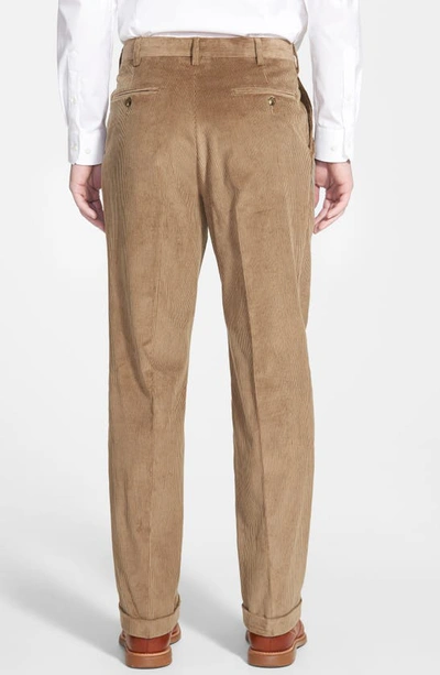Shop Berle Italian 8-wale Luxury Corduroy Pleated Trousers In Tan