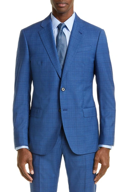 Shop Emporio Armani Shadow Windowpane Plaid Wool Suit In High Blue