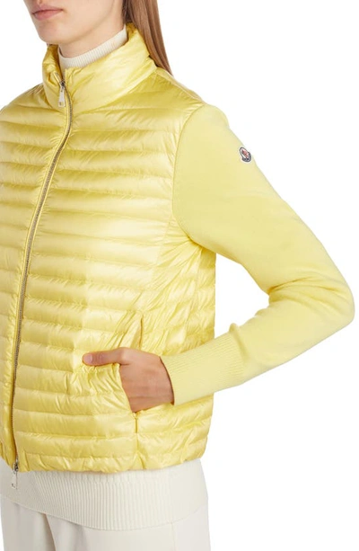 Shop Moncler Quilted Down & Knit Cardigan In Yellow