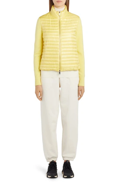 Shop Moncler Quilted Down & Knit Cardigan In Yellow