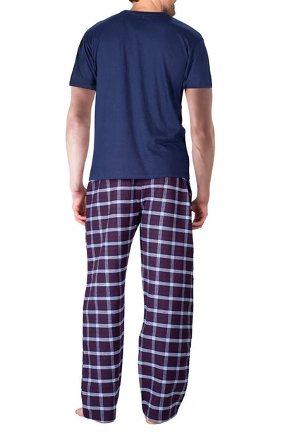 Shop Sleephero Short Sleeve Plaid Flannel Pajama Set In Sailor Navy/ Americana Plaid