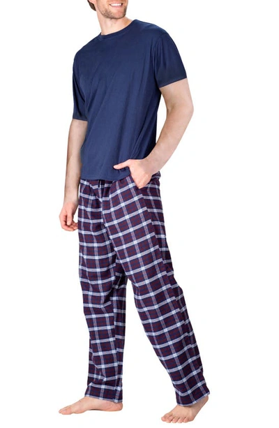 Shop Sleephero Short Sleeve Plaid Flannel Pajama Set In Sailor Navy/ Americana Plaid