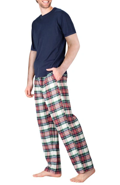 Shop Sleephero Short Sleeve Plaid Flannel Pajama Set In Dark Navy Tartan Plaid