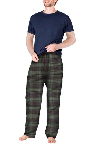 Shop Sleephero Short Sleeve Plaid Flannel Pajama Set In Navy With Green And Navy Plaid