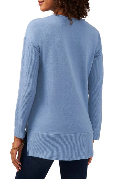Shop Vince Camuto Drop Shoulder Cozy V-neck Knit Top In Canyon Blue