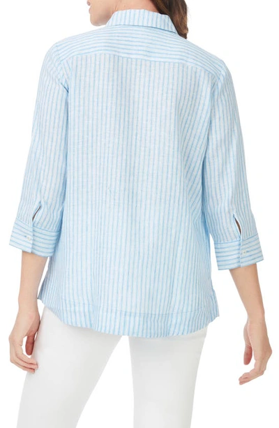 Foxcroft Harley Stripe Linen Button-up Shirt In Blue Breeze