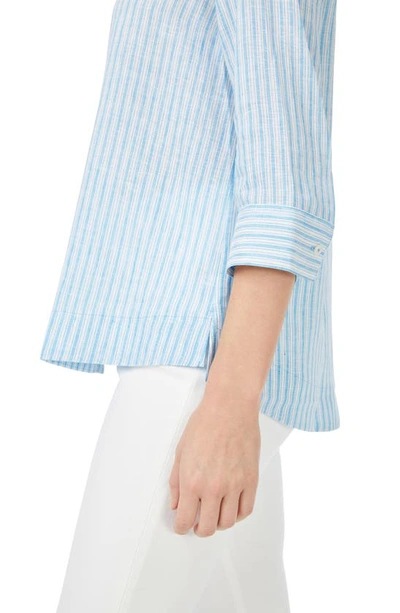 Foxcroft Harley Stripe Linen Button-up Shirt In Blue Breeze