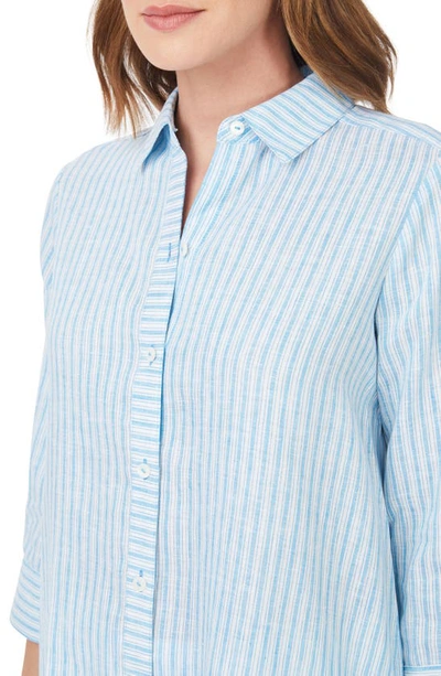 Foxcroft Harley Stripe Linen Button-up Shirt In Blue Breeze