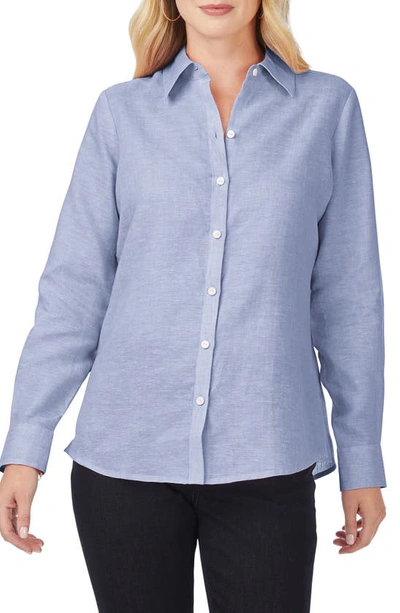 Shop Foxcroft Jordan Linen Button-up Shirt In Indigo