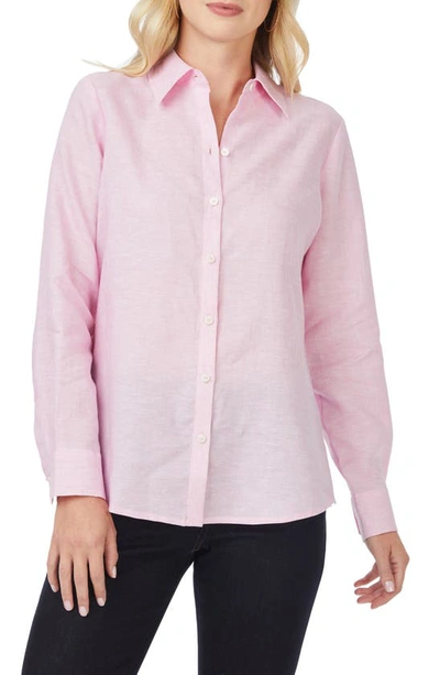 Shop Foxcroft Jordan Linen Button-up Shirt In Pure Pink