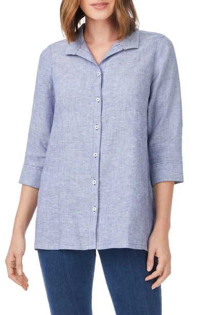 Shop Foxcroft Stirling Linen Button-up Tunic In Indigo