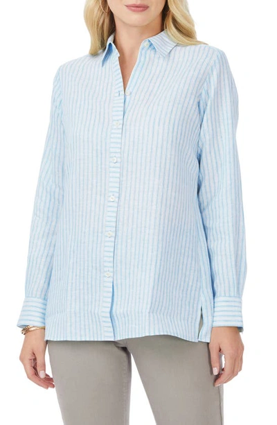 Shop Foxcroft Jordan Stripe Linen Button-up Shirt In Blue Breeze