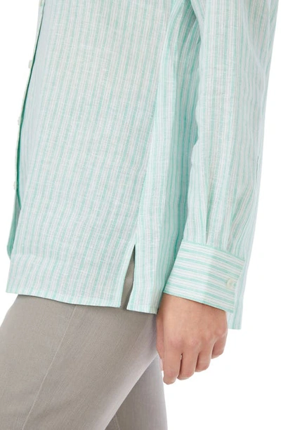 Foxcroft Jordan Stripe Linen Button-up Shirt In Sea Mist