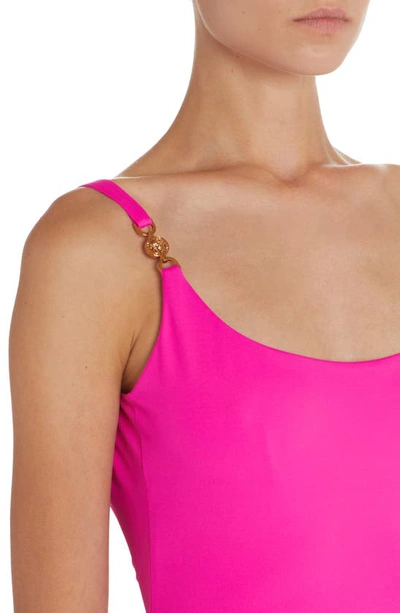 Shop Versace Medusa Strap Detail One-piece Swimsuit In Pink