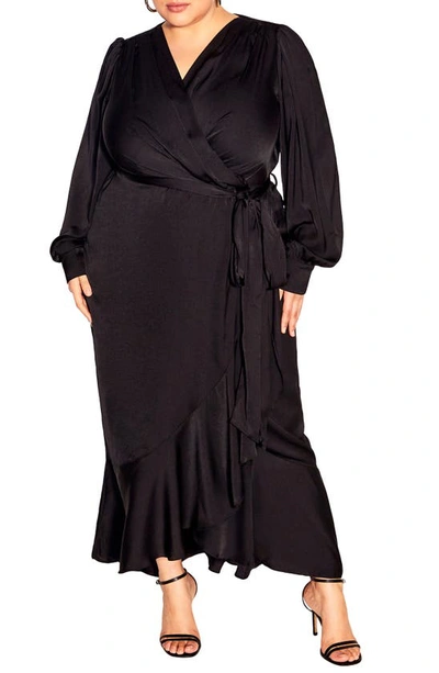 Shop City Chic Ophelia Bishop Sleeve Maxi Dress In Black