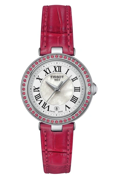 Shop Tissot Bellissima Topaz Leather Strap Watch, 26mm In Pink