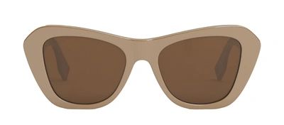 Shop Fendi Fe40064i 57e Cat Eye Sunglasses In Brown