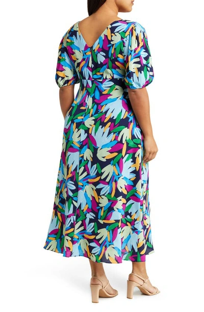 Shop Donna Morgan Floral Print Ruffle Hem Dress In Navy/ Lt. Blue