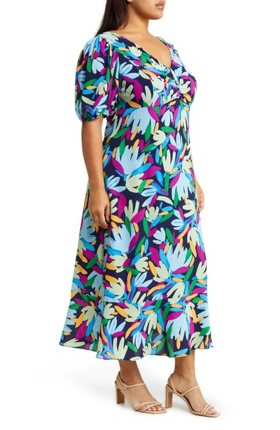 Shop Donna Morgan Floral Print Ruffle Hem Dress In Navy/ Lt. Blue