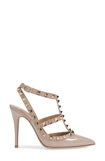 Valentino Garavani Rockstud Ankle Strap Pointed Toe Pump In P45 Poudre/poudre
