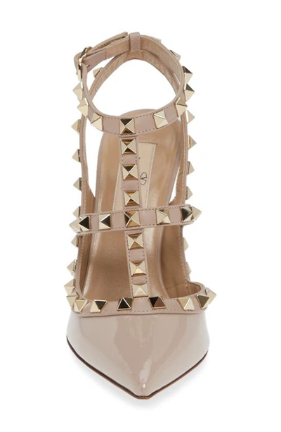 Shop Valentino Rockstud T-strap Pointed Toe Pump In P45 Poudre/poudre