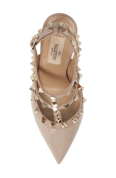 Shop Valentino Garavani Rockstud T-strap Pointed Toe Pump In P45 Poudre/poudre