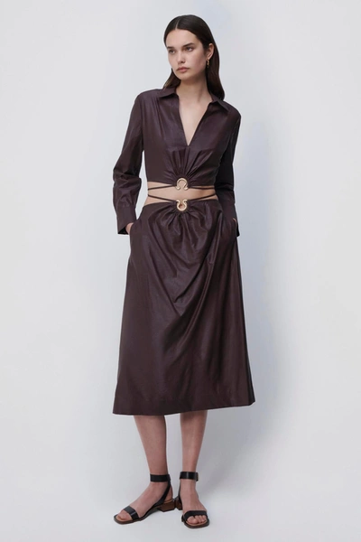 Shop Jonathan Simkhai Mikah Satin Coverup Midi Skirt In Dark Chocolate