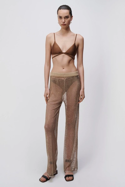 Shop Jonathan Simkhai Sullivan Crystal Mesh Coverup Pant In Bronze