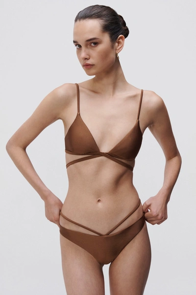 Shop Jonathan Simkhai Harlen Satin Bikini Top In Bronze