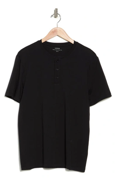 Shop Vince Solid Henley T-shirt In Black