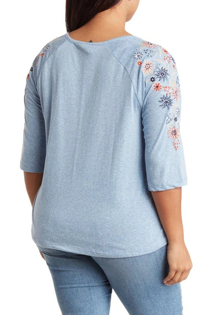 Shop Forgotten Grace Floral Embroidered Blouse In Navy