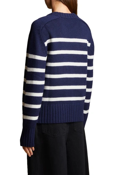 Shop Khaite Mae Crewneck Cashmere Sweater In Marine/ Glaze Stripe