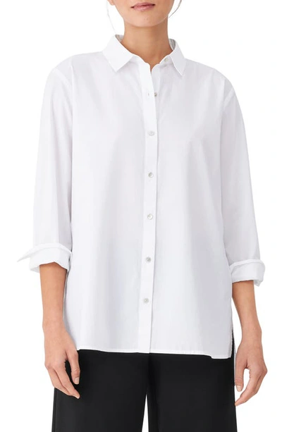 Shop Eileen Fisher Classic Collar Easy Organic Cotton Button-up Shirt In White