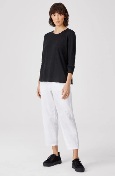 Shop Eileen Fisher Organic Linen Long Sleeve T-shirt In Black