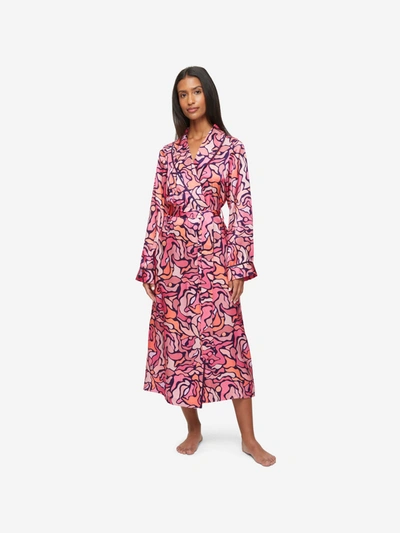 Shop Derek Rose Women's Long Dressing Gown Brindisi 85 Silk Satin Multi