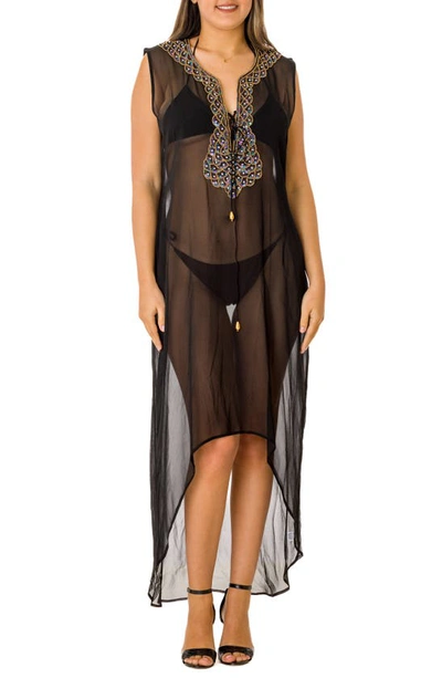 Shop Ranee's Ranees Sleeveless Embellished High/low Coverup In Black