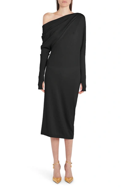 Shop Tom Ford One-shoulder Long Sleeve Cashmere & Silk Midi Sweater Dress In Black