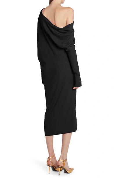 Shop Tom Ford One-shoulder Long Sleeve Cashmere & Silk Midi Sweater Dress In Black