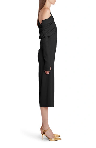 Shop Tom Ford One-shoulder Long Sleeve Cashmere & Silk Midi Sweater Dress In Black