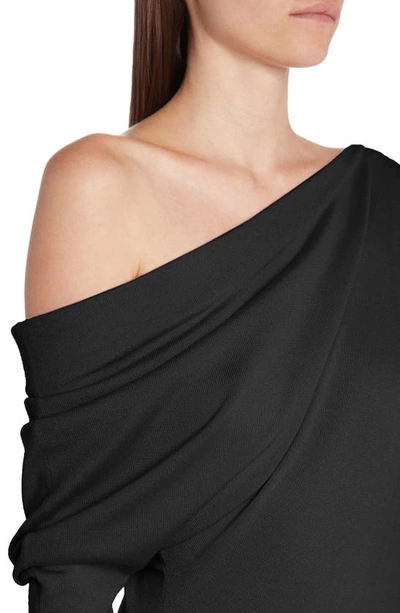 Shop Tom Ford One-shoulder Long Sleeve Cashmere & Silk Midi Sweater Dress In Black