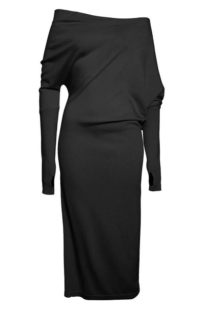 Shop Tom Ford One-shoulder Long Sleeve Cashmere & Silk Midi Sweater Dress In Black